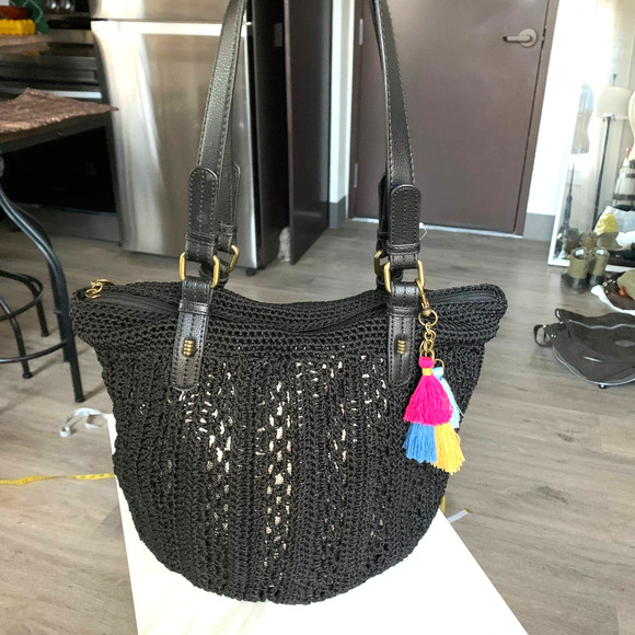 The Sak, Bags, The Sak Original Classic Bucket Bag Crochet Black Shoulder  Purse